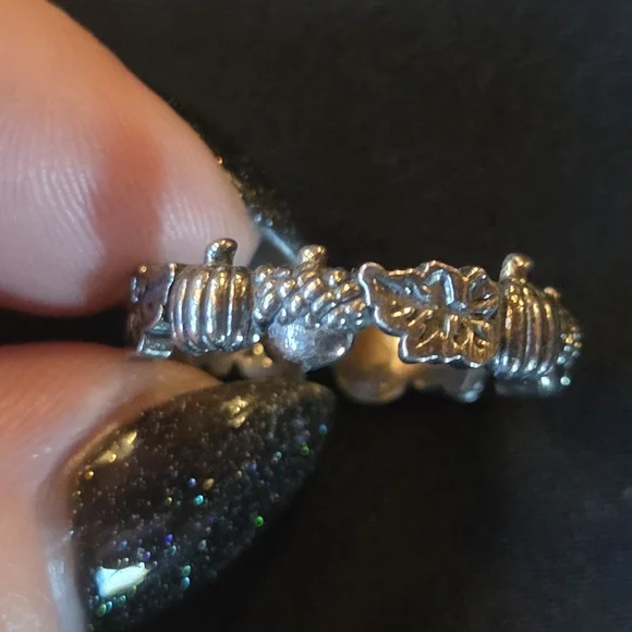 Dixi Autumn Is Calling Pumpkin & Acorn Boho Wreath Ring Sterling Silver - Picture 9 of 12